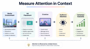 Framework connecting media, placement and creative quality with advertising attention
